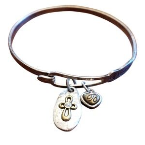 Brighton Silver Tone Bangle Charm Bracelet Cross Heart Faith Hope Love‎